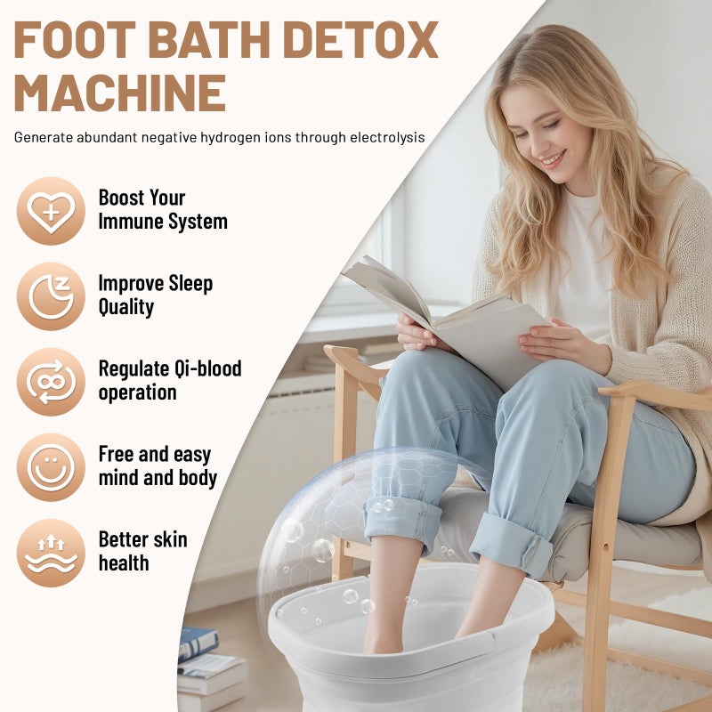 Olixie Ionic Foot Bath Detox Machine,Foot Detox Foot Bath Soak Tub with 2 Arrays,80 Disposable Liners,Detox Sea Salt,Folding Foot Spa Bucket,Home Salon-Level Foot Soaking Tub - Image 4