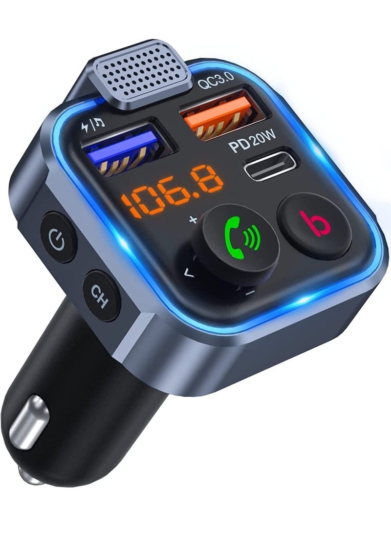 ELTRAZONE New Design Car FM Transmitter, Wireless Bluetooth 5.0 Radio Adapter Car Kit, PD3.0 Type C 20W+QC3.0 Car Fast Charger, Hands Free Calling, Bass Lossless Hi-Fi Sound Support U Disk - Image 1