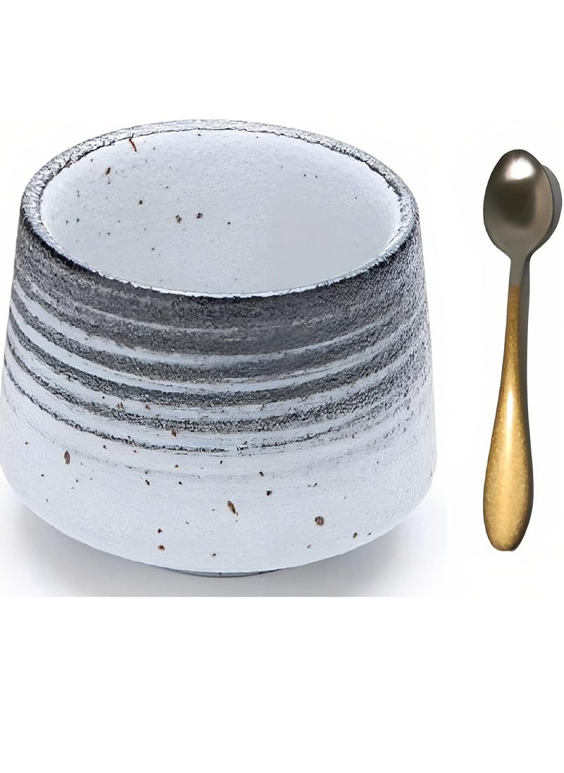 erorex Coffee Cup with spoon Handcrafted Ceramic Tea Cup Chinese Kung Fu Tea Cup Coffee Mug for Latte Cappuccino Tea 190ml Grey  - Image 1
