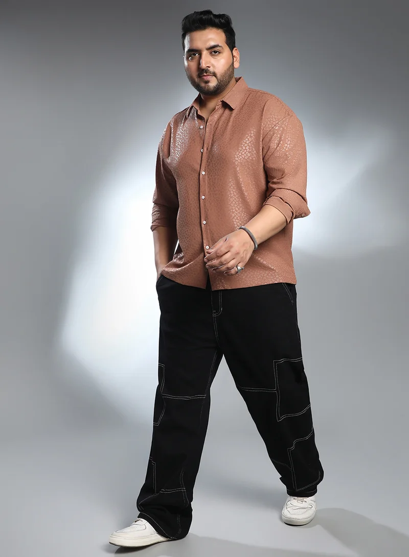 Instafab Plus Instafab Plus Men's Salmon Orange Pavement Shirt For Casual Wear | Spread Collar | Long Regular Sleeves | Button Closure | Plus Size Shirt Crafted With Comfort Fit For Everyday Wear