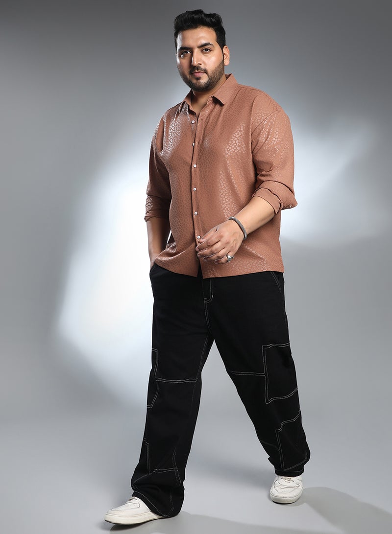 Instafab Plus Instafab Plus Men's Salmon Orange Pavement Shirt For Casual Wear | Spread Collar | Long Regular Sleeves | Button Closure | Plus Size Shirt Crafted With Comfort Fit For Everyday Wear  - Image 5