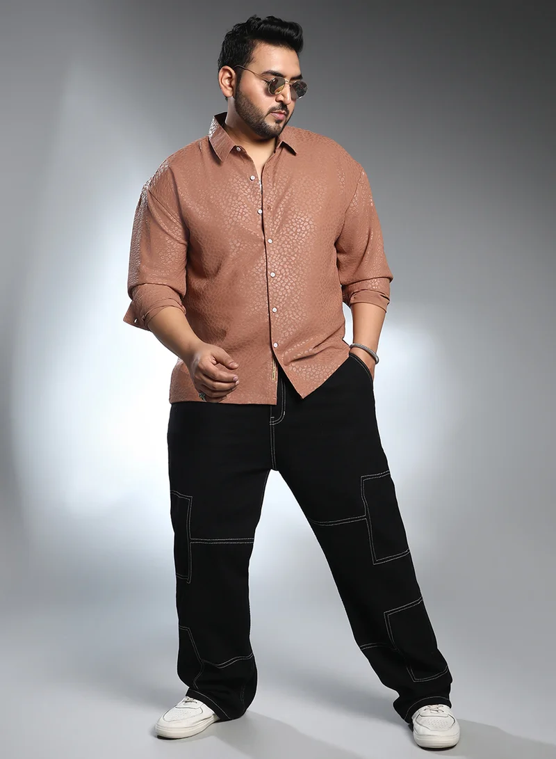 Instafab Plus Instafab Plus Men's Salmon Orange Pavement Shirt For Casual Wear | Spread Collar | Long Regular Sleeves | Button Closure | Plus Size Shirt Crafted With Comfort Fit For Everyday Wear
