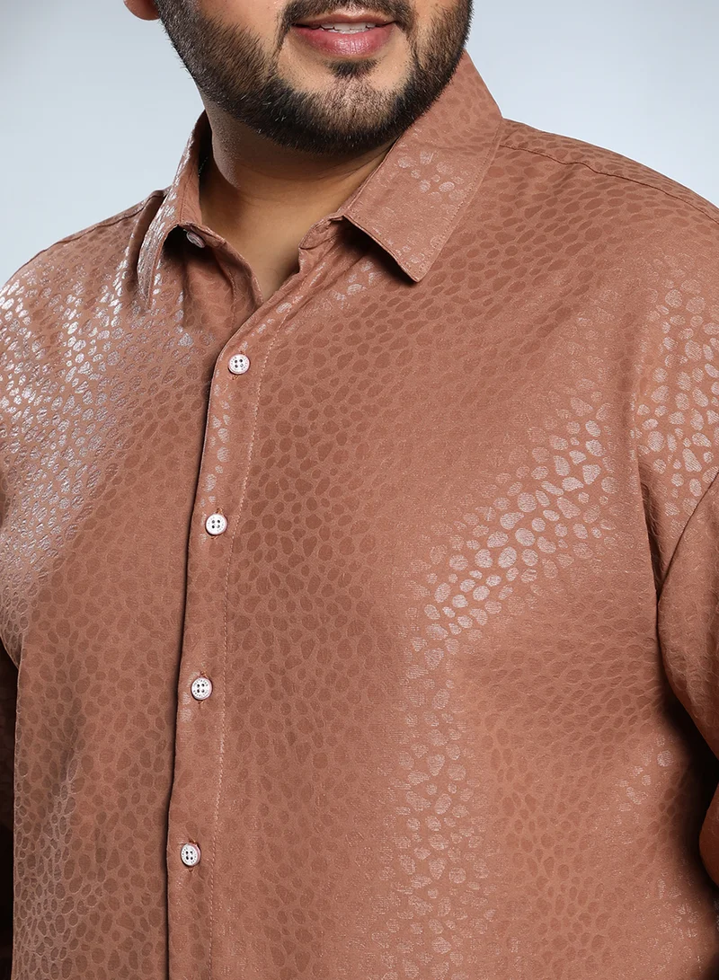 Instafab Plus Instafab Plus Men's Salmon Orange Pavement Shirt For Casual Wear | Spread Collar | Long Regular Sleeves | Button Closure | Plus Size Shirt Crafted With Comfort Fit For Everyday Wear