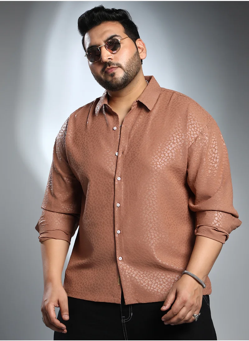 Instafab Plus Instafab Plus Men's Salmon Orange Pavement Shirt For Casual Wear | Spread Collar | Long Regular Sleeves | Button Closure | Plus Size Shirt Crafted With Comfort Fit For Everyday Wear