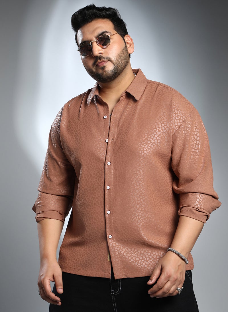 Instafab Plus Instafab Plus Men's Salmon Orange Pavement Shirt For Casual Wear | Spread Collar | Long Regular Sleeves | Button Closure | Plus Size Shirt Crafted With Comfort Fit For Everyday Wear  - Image 1