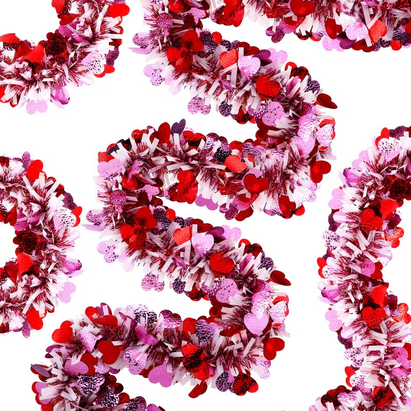 Janinka 262 Feet Valentines Day Heart Tinsel Garland Love Party Metallic Tinsel Shiny Garland Hanging Decoration for Valentine Wedding Anniversary Party Supplies