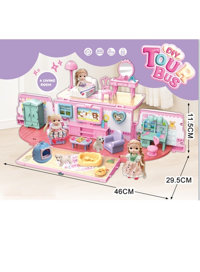 Beauenty Girls Toy Dolls Play House Princess House Bus 3-year-old 6-year-old Children's Female Birthday Gift - Image 1