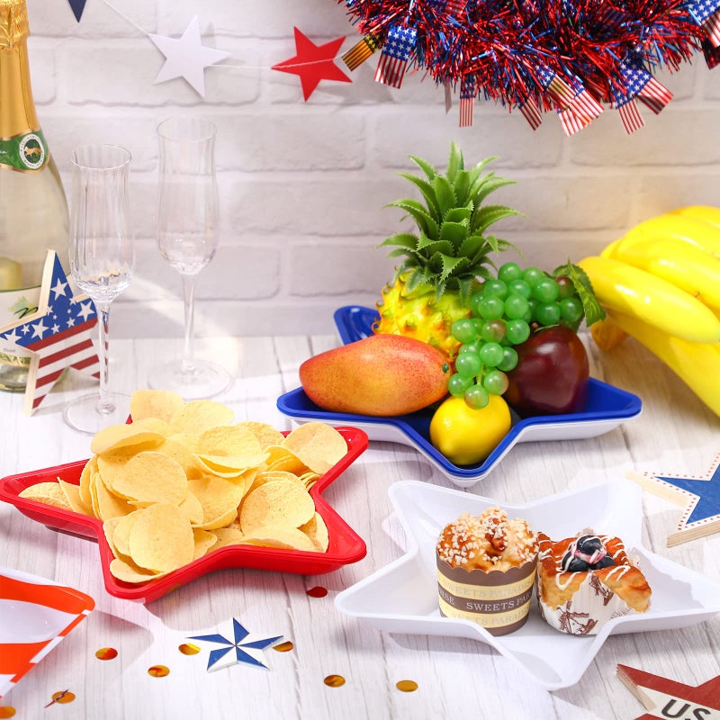 Yoande 24 Pcs Patriotic Star Shaped Plates 4th of July Dessert Plate Red White Blue Reusable Plastic Snack Tray Platter for Cookies Chips Independence Day Memorial Day Veterans Day Party Supplies, 11 Inch - Image 5