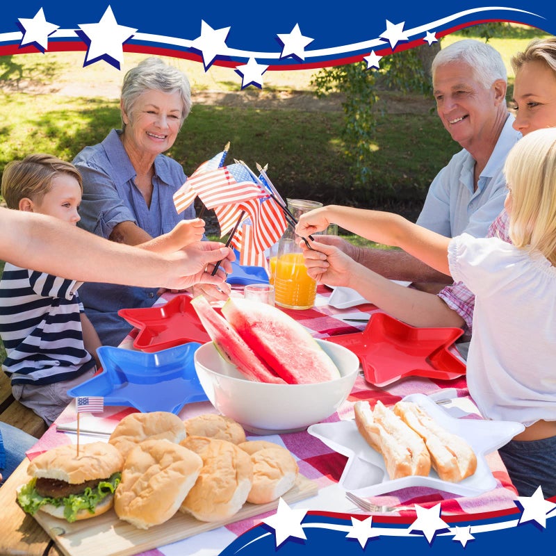 Yoande 24 Pcs Patriotic Star Shaped Plates 4th of July Dessert Plate Red White Blue Reusable Plastic Snack Tray Platter for Cookies Chips Independence Day Memorial Day Veterans Day Party Supplies, 11 Inch - Image 4