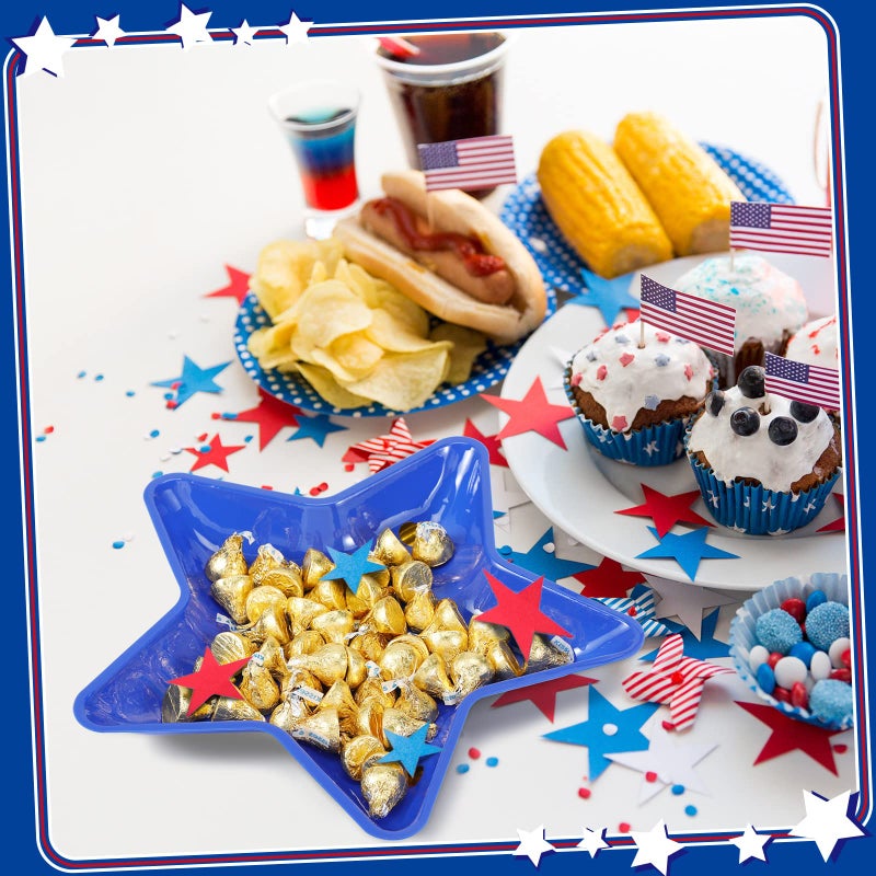 Yoande 24 Pcs Patriotic Star Shaped Plates 4th of July Dessert Plate Red White Blue Reusable Plastic Snack Tray Platter for Cookies Chips Independence Day Memorial Day Veterans Day Party Supplies, 11 Inch - Image 2