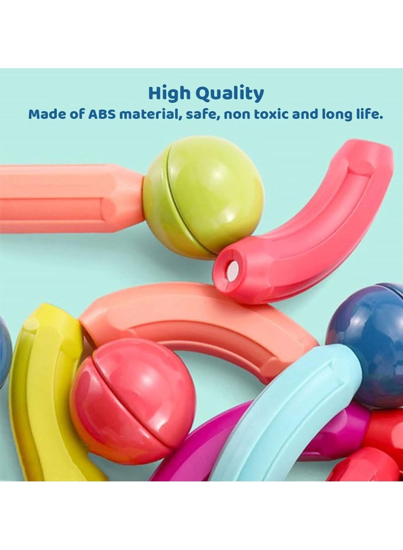 Magnetic Stick And Balls Set 3D Puzzle Building Blocks Vibrant Colors Different Sizes Curved Shapes Children Educational Toy Stacking STEM Magnet Toys For Kids 25pc - Image 5
