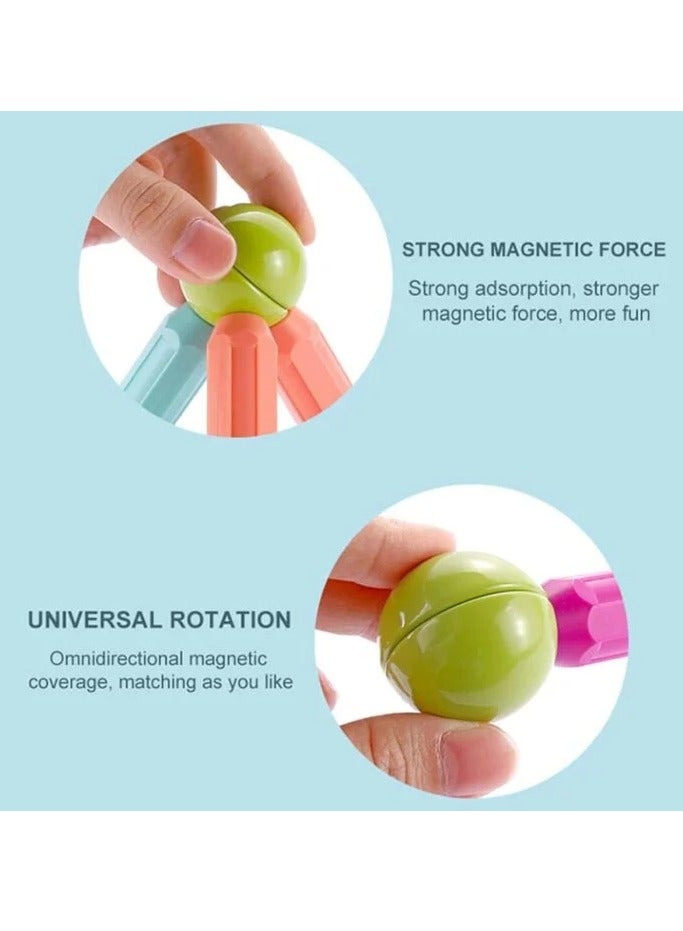Magnetic Stick And Balls Set 3D Puzzle Building Blocks Vibrant Colors Different Sizes Curved Shapes Children Educational Toy Stacking STEM Magnet Toys For Kids 25pc - Image 2
