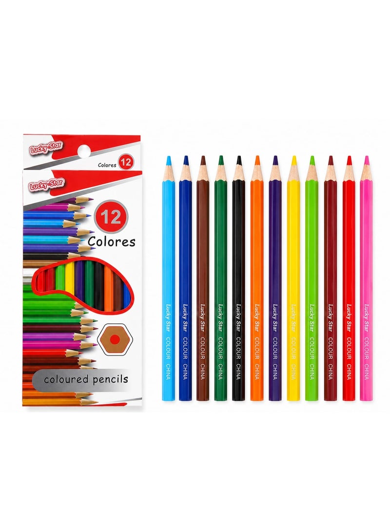 Lucky Star Pack of 12 Colour Pencils from Lucky Star - Long 12 Colours - for School , Home & Office Use - Image 2
