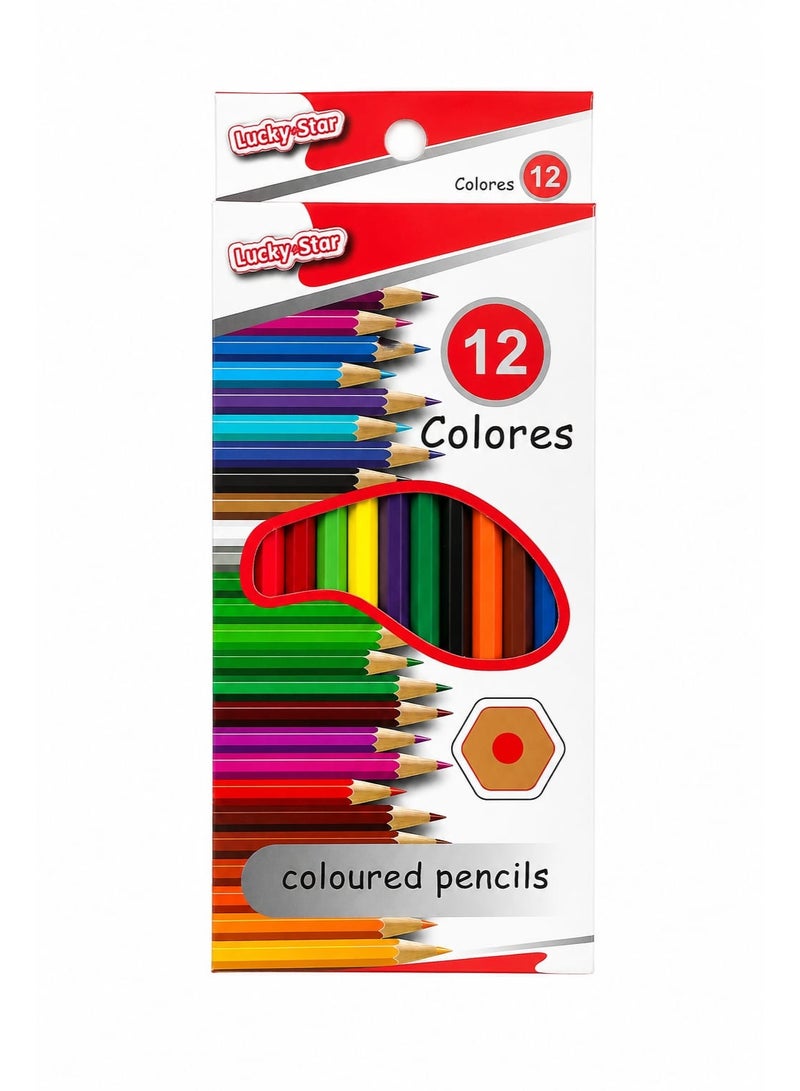 Lucky Star Pack of 12 Colour Pencils from Lucky Star - Long 12 Colours - for School , Home & Office Use - Image 3