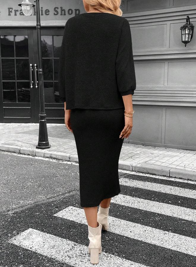 تايك تو طقم بلوزة مضلعة وتنورة ضيقة - Image 2