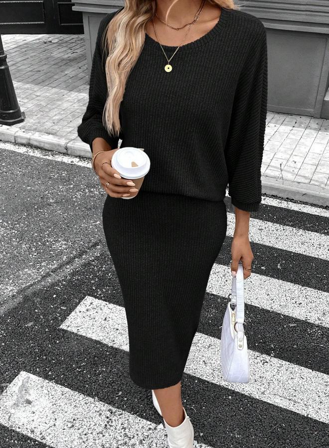 تايك تو طقم بلوزة مضلعة وتنورة ضيقة - Image 3