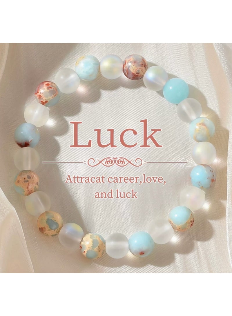سوار من خرز حجر شوشان الطبيعي 8 مم، سوار مرن للنساء، يُشير إلى الصحة والحظ السعيد - Image 1