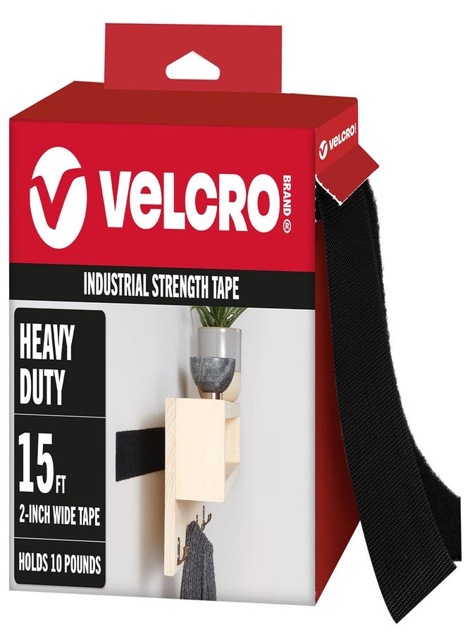 VELCRO Brand Heavy Duty Tape With Adhesive | 15 Ft X 2 In | Holds 10 Lbs, Black | Industrial Strength Roll, Cut Strips To Length | Strong Hold For Indoor Or Outdoor Use - Image 1