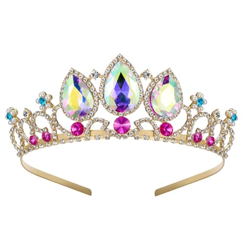 SWEETV Rapunzel Tiara for Little Girls, Princess Crowns Aurora Borealis Crystal Aurora Borealis Crystal Tangled Headband for Kids Cosplay Birthday Costume, Wedding Hair Accessories for Flower Girls - Image 1
