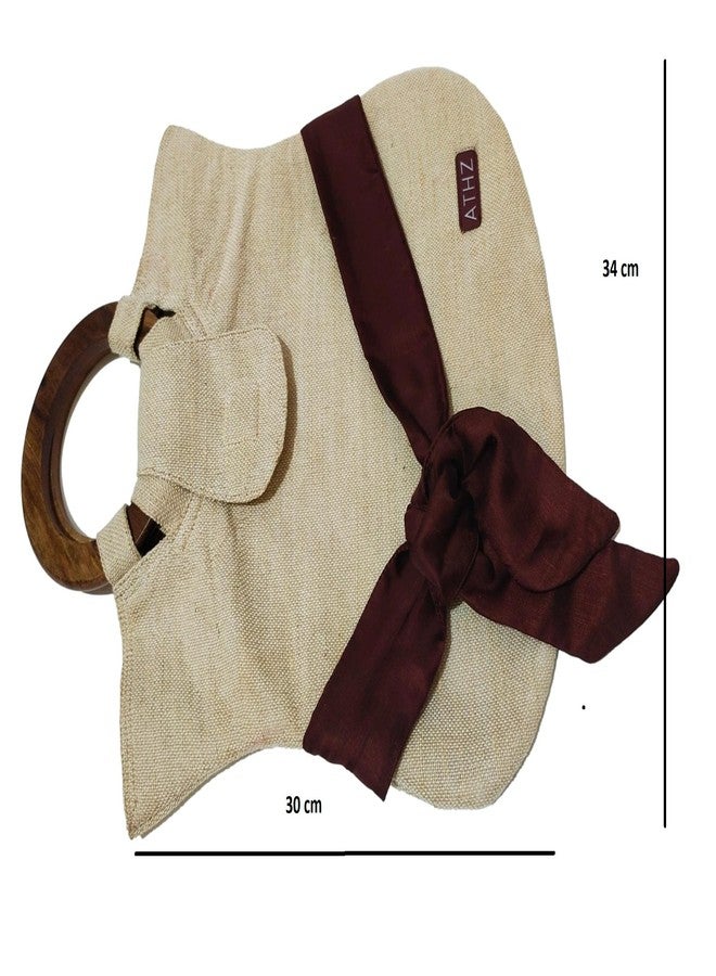 ATHZ handbags wooden handles Potli Bags with Handcrafted Bow Detail hand carry artistic wristlets bags for women (Off White, Red Wine, brown) - Image 4