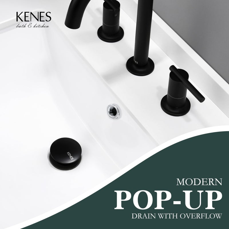 KENES Pop Up Bathroom Sink Drain with Overflow, Matte Black Pop Up Drain Stopper Anti Clog Pop Up Drain Stopper Lavatory Bathroom Vanity Sink Drain - Image 2