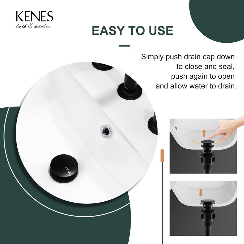 KENES Pop Up Bathroom Sink Drain with Overflow, Matte Black Pop Up Drain Stopper Anti Clog Pop Up Drain Stopper Lavatory Bathroom Vanity Sink Drain - Image 4
