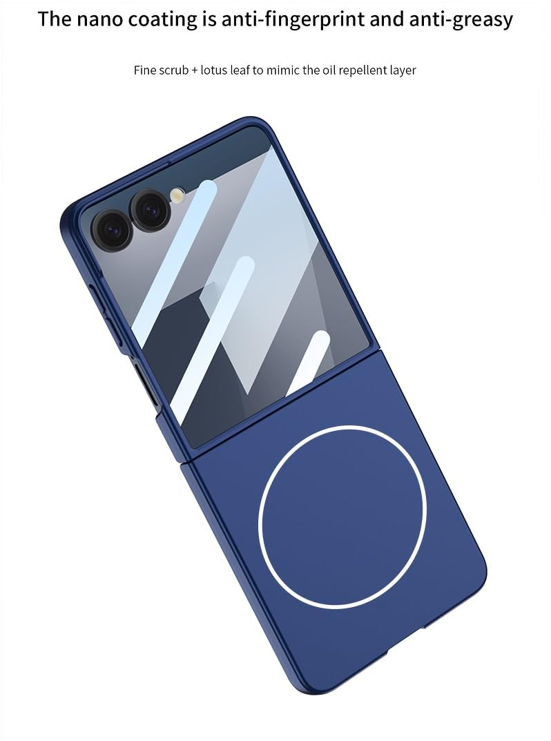 Midkart Thin Case Compatible with Samsung Galaxy Z Flip 7 Release 2025 and Compatible with Magsafe Charging Matte Cover with Tempered Glass Hard PC Slim with Camera Protection, Blue - Image 3