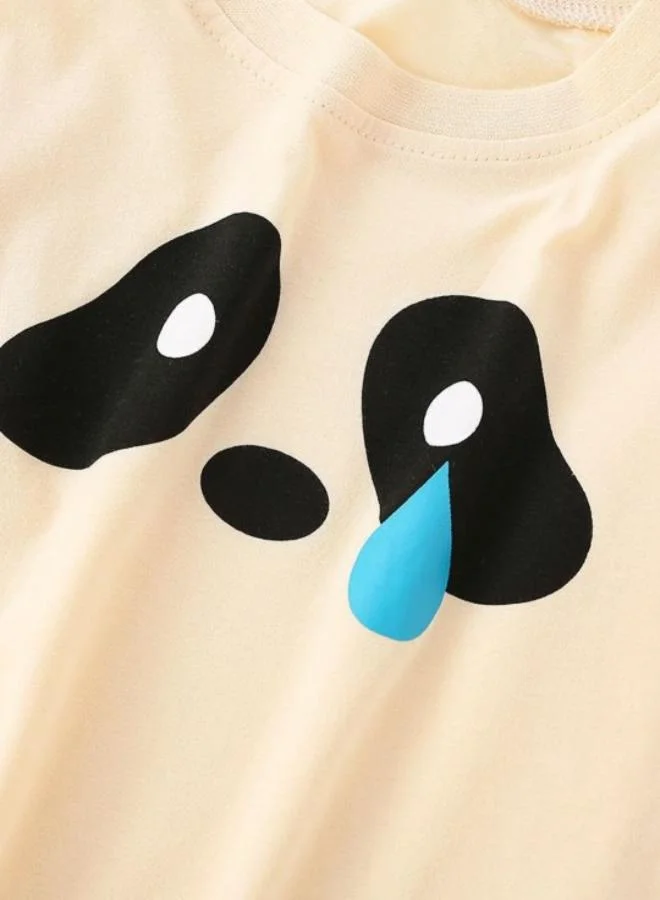 YUNIQEE Cream Printed Long Sleeve Crew Neck T-Shirt