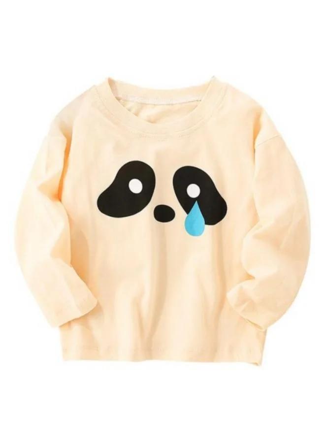 YUNIQEE Cream Printed Long Sleeve Crew Neck T-Shirt