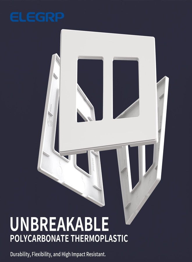 ELEGRP 2-Gang Screwless Decorative Wall Plates, Mid-Size 4.88" height x 4.94" length Unbreakable Thermoplastic Faceplate Cover for Decorator Receptacle Outlet & Switch, UL Listed (2 Pack, Matte White) - Image 4