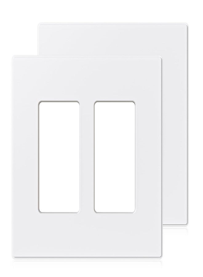 ELEGRP 2-Gang Screwless Decorative Wall Plates, Mid-Size 4.88" height x 4.94" length Unbreakable Thermoplastic Faceplate Cover for Decorator Receptacle Outlet & Switch, UL Listed (2 Pack, Matte White) - Image 1