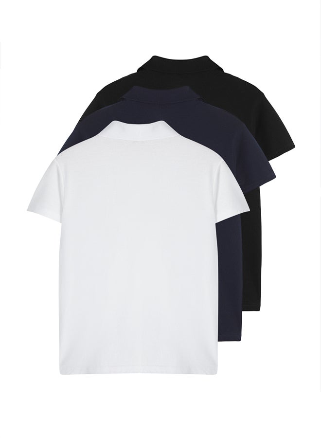trendyol Black-White-Navy Blue Slim/Slim Cut 3-Pack Polo Neck T-shirt - Image 3