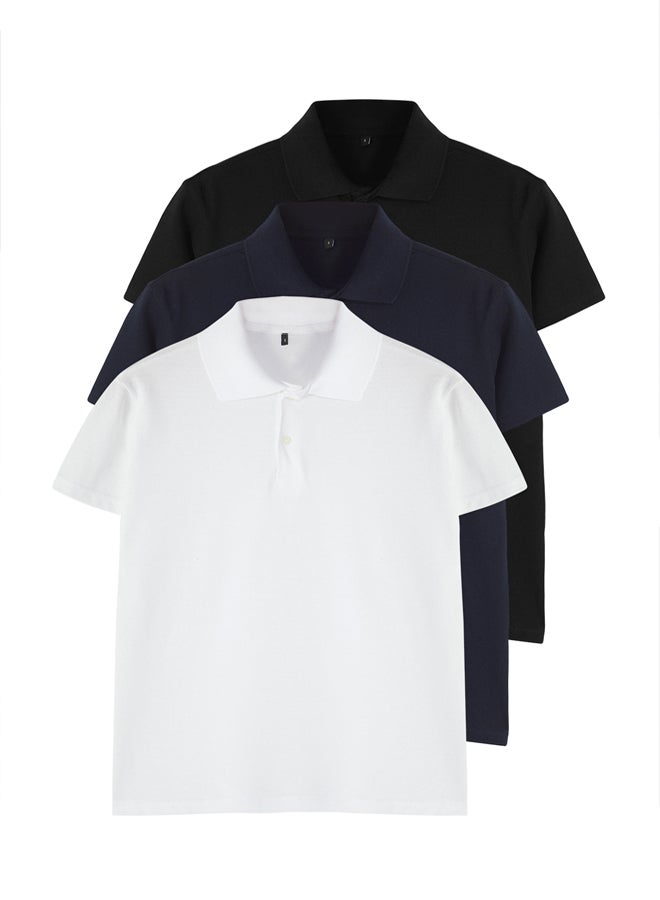 trendyol Black-White-Navy Blue Slim/Slim Cut 3-Pack Polo Neck T-shirt - Image 2
