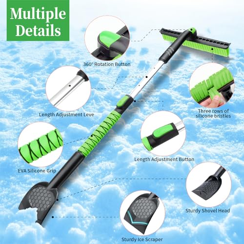 Nibule 45.6" Ice Scraper and Snow Brush for Car Windshield [Silicone Bristles] ,3-in-1 Extendable Emergency Snow Shovel with Ergonomic Foam Grip and 360° Pivoting Brush Head for Christmas, Car Auto Truck SUV - Image 4