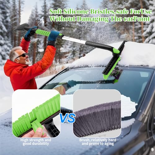 Nibule 45.6" Ice Scraper and Snow Brush for Car Windshield [Silicone Bristles] ,3-in-1 Extendable Emergency Snow Shovel with Ergonomic Foam Grip and 360° Pivoting Brush Head for Christmas, Car Auto Truck SUV - Image 2