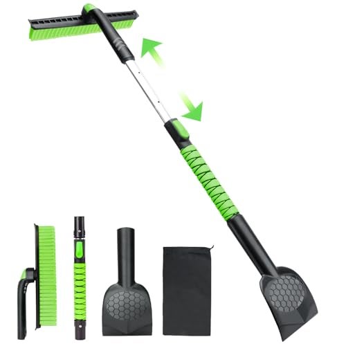 Nibule 45.6" Ice Scraper and Snow Brush for Car Windshield [Silicone Bristles] ,3-in-1 Extendable Emergency Snow Shovel with Ergonomic Foam Grip and 360° Pivoting Brush Head for Christmas, Car Auto Truck SUV - Image 1