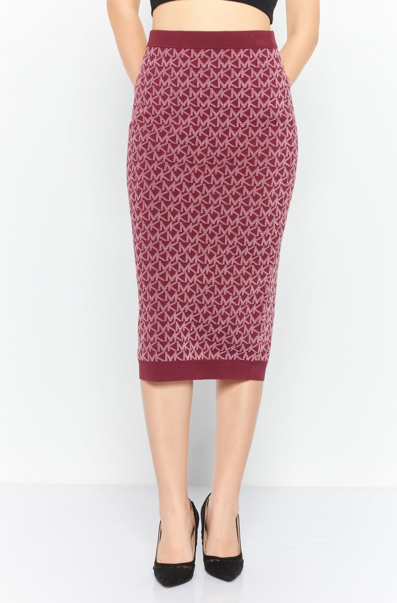 Michael Kors Women Brand Logo Casual Midi Skirts, Maroon - Image 1