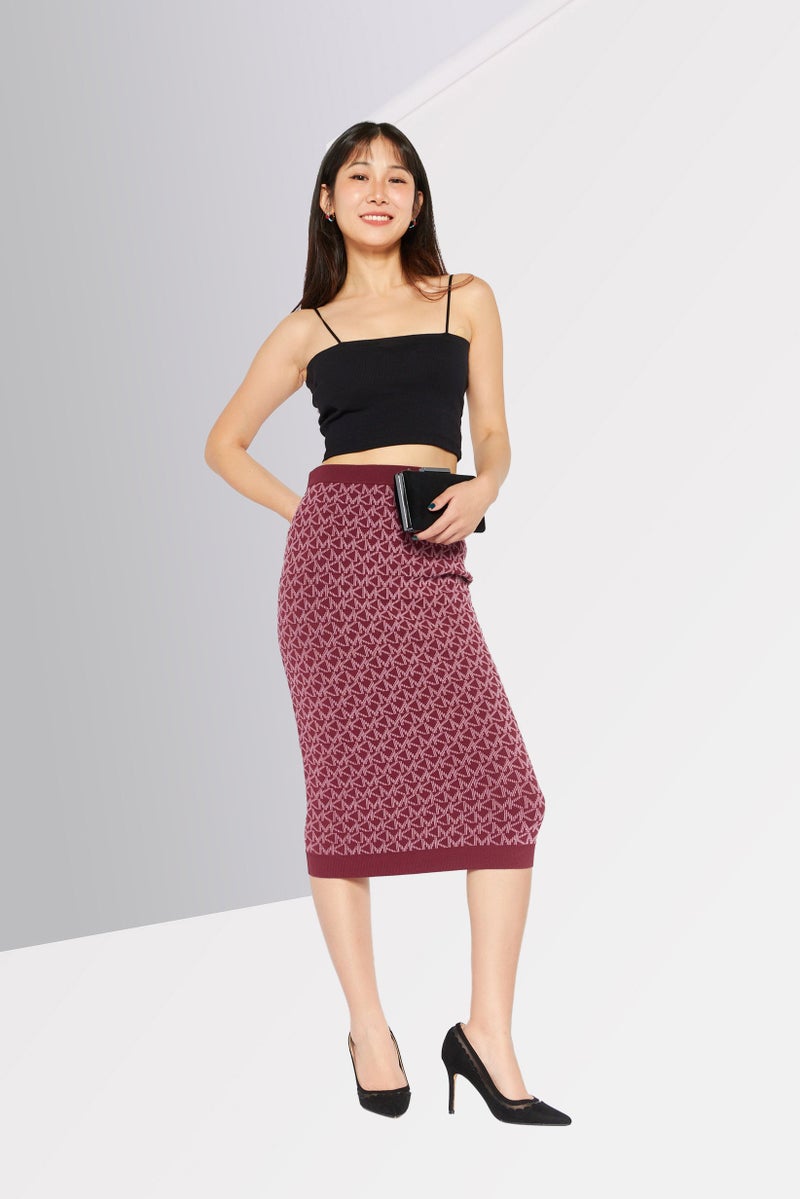 Michael Kors Women Brand Logo Casual Midi Skirts, Maroon - Image 2
