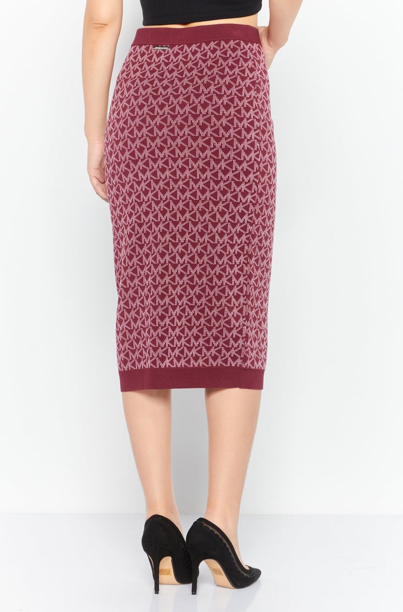 Michael Kors Women Brand Logo Casual Midi Skirts, Maroon - Image 4