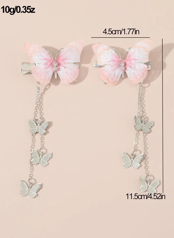 Take Two Take Two Set of 2 - Butterfly Tassel Pendant Hair Clip