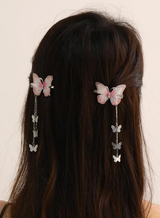 Take Two Take Two Set of 2 - Butterfly Tassel Pendant Hair Clip