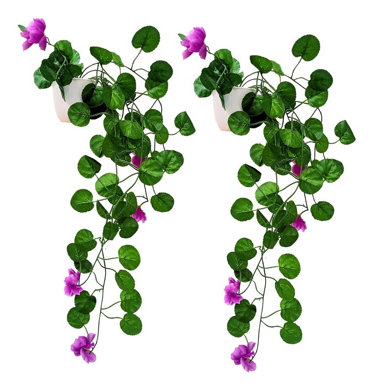 fancymart Plastic Pack Of 2 Artificial Flower Vine Plants Falling With Small Size Pot-Natural Touch & Feel Home Décor-Perfect For Home And Office Decoration-Size 45 Cm (8163) - Image 1