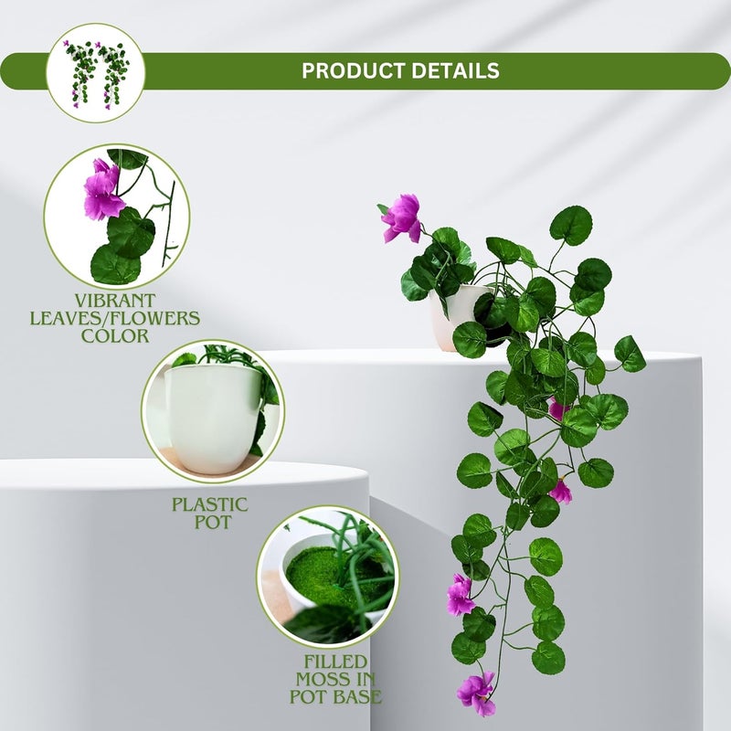 fancymart Plastic Pack Of 2 Artificial Flower Vine Plants Falling With Small Size Pot-Natural Touch & Feel Home Décor-Perfect For Home And Office Decoration-Size 45 Cm (8163) - Image 2