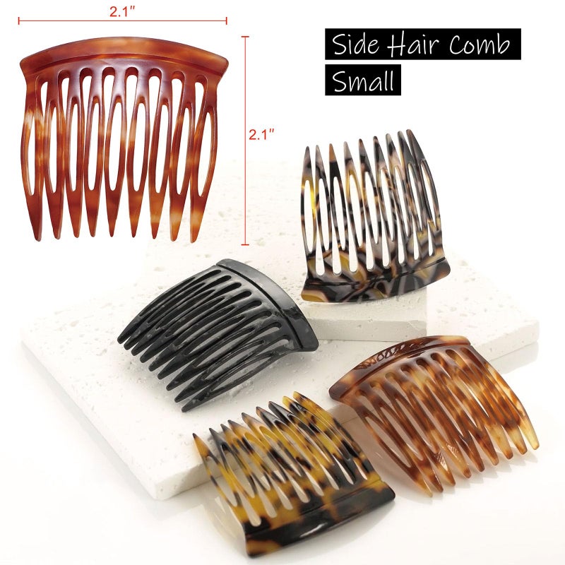 HYFEEL Hair Side Combs - Small French Side Hair Comb Clips for Women Decorative French Twist Hair Styling Accessories -4 Pcs (Tortoise, Brown) - Image 3