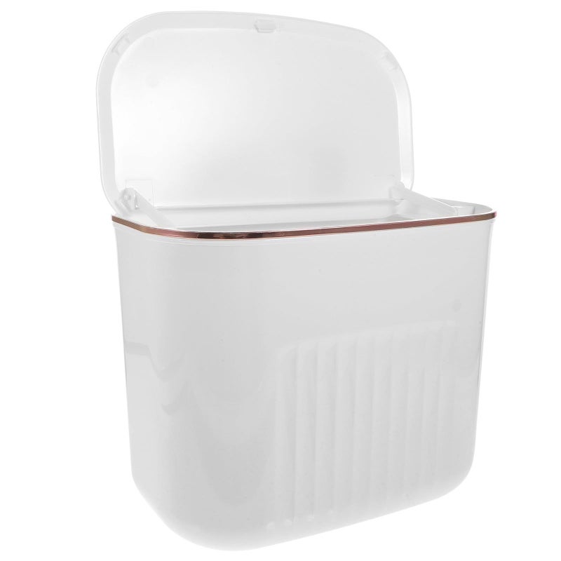 White Wall Mounted Hanging Kitchen Garbage Can With Lid Space Saving Trash Bin - Image 2