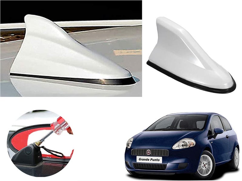 Auto Pearl Shark Fin Antenna Universal Replacement Car Antenna Roof Aerial ABS Material Waterproof Rubber Ring AM FM Radio Signal Compatiable with - I10 Grand - (Color White) - Image 1