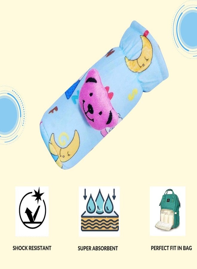 KIDS BASIC Stainless Steel Baby Feeding Bottle 240 ML with Velvet Bottle Cover and 3 Pcs of Button Bibs (3, Printed Blue) - Image 3