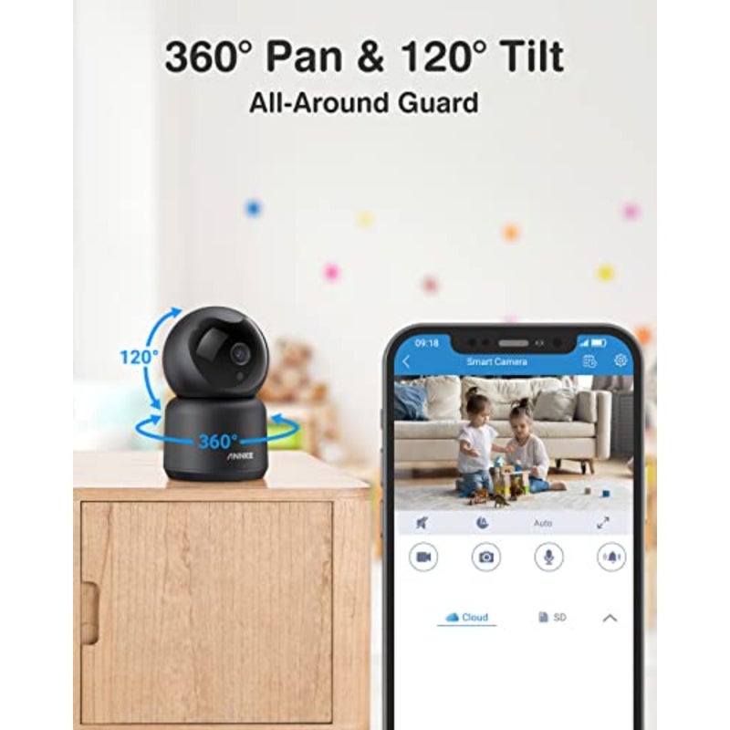 كاميرا أمان داخلية لمراقبة المنزل، بلاستيك ABS، أسود، دقة 2K مع 360 مقلاة/إمالة، رؤية ليلية، كشف الحركة، صوت ثنائي الاتجاه، تخزين سحابي/SD - Image 3