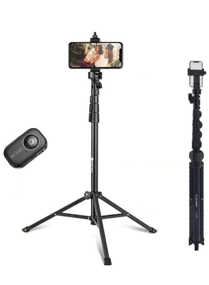 Adjustable Height Aluminum Alloy Tripod Stand with Remote Control – Compatible with All Smartphones, Selfie Shooting, Ring Light Holder for GoPro and Camera - Image 1