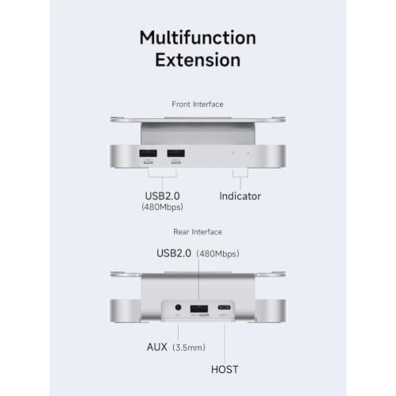 Hagibis Mac Mini M4 Hub and Stand with 40Gbps SSD Enclosure, 3 in 1 USB Type-C Docking Station with 40Gbps M.2 NVMe SSD Case, USB2.0 * 3, 3.5mm jack AUX MC60 Pro - Image 2